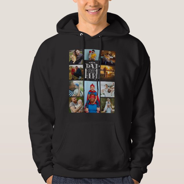 Mein Vater ist mein Held 10 Foto Collage Bester Pa Hoodie (Vorderseite)