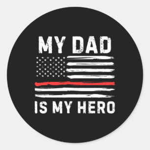 Mein Vater ist mein Helden-Feuerwehrmann der Red L Runder Aufkleber
