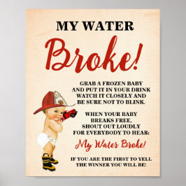 Mein Wasser Broke Kleiner Feuerwehrmann Baby Dusch Poster