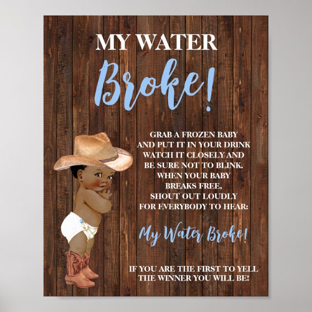 Mein Wasser Broke OM Cowboy Baby Duschgel Schild (Vorne)