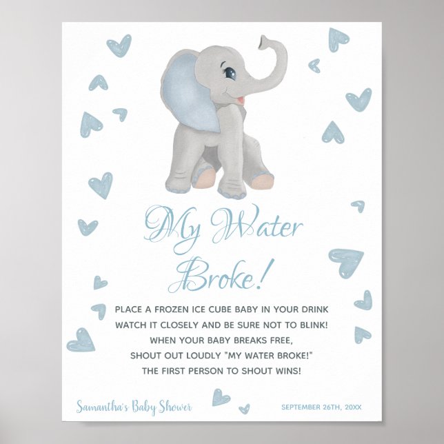 Mein Wasser Broke Spiel Blue Boy Baby Duschzeichen Poster (Vorne)