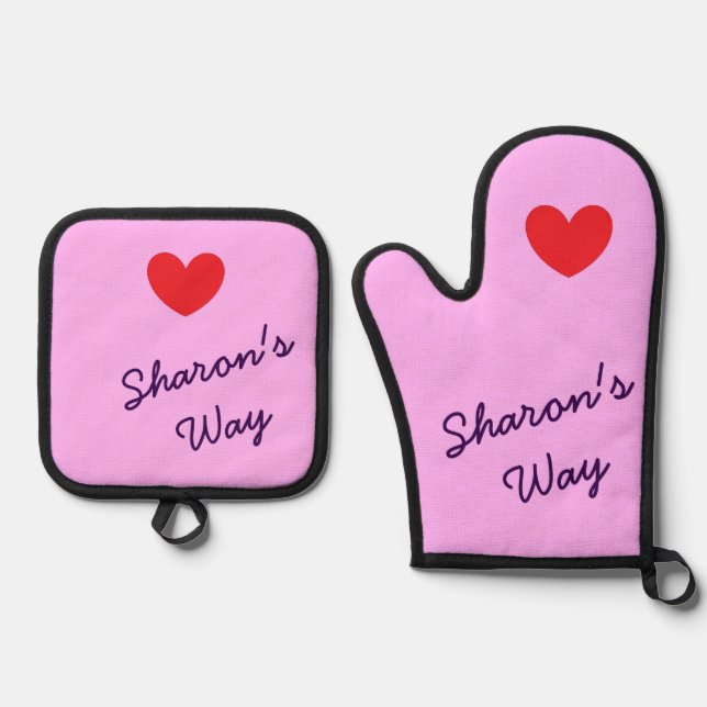 Mein Weg: Lavendel & Lila mit Herz - Ofenhandschuh & Topflappen-Set (Vorderseite)