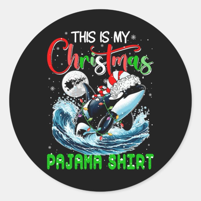 Mein Weihnachten Pajama Santa Orca Sea Animal Love Runder Aufkleber (Vorderseite)