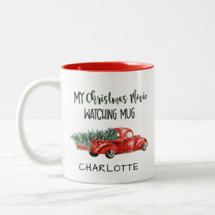 Mein Weihnachtsfilm-Beobachtungs-Roter-Vintage-LKW Zweifarbige Tasse