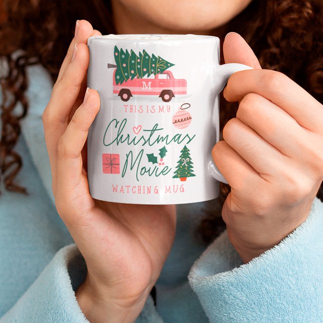 Mein Weihnachtsfilm sieht Tasse Pink Retro Van (My Christmas Movie Watching Mug Pink Retro Van)