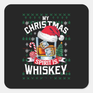 Mein Weihnachtsgeist ist Whiskey Ugg Sweater Xmas Quadratischer Aufkleber