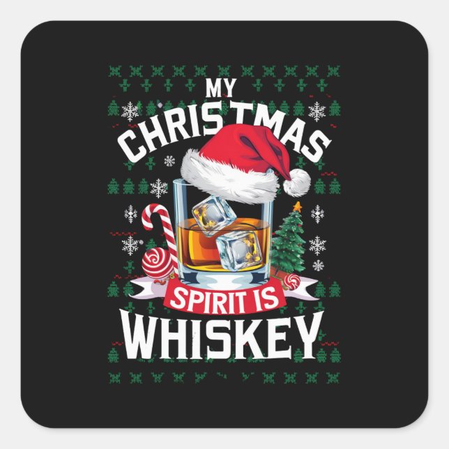 Mein Weihnachtsgeist ist Whiskey Ugg Sweater Xmas  Quadratischer Aufkleber (Vorderseite)