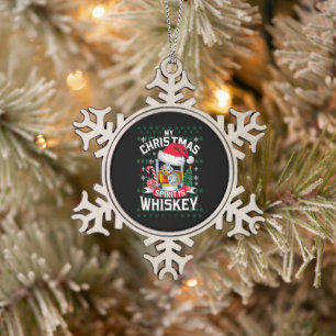Mein Weihnachtsgeist ist Whiskey Ugg Sweater Xmas  Schneeflocken Zinn-Ornament