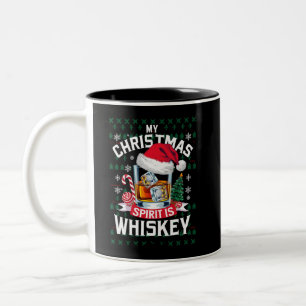 Mein Weihnachtsgeist ist Whiskey Ugg Sweater Xmas  Zweifarbige Tasse