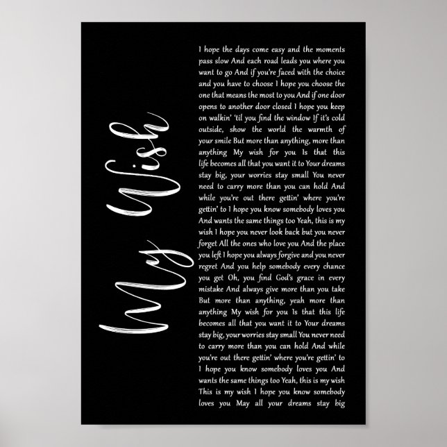 Mein Wunsch Black Script Song Lyric Wall Art Print Poster (Vorne)