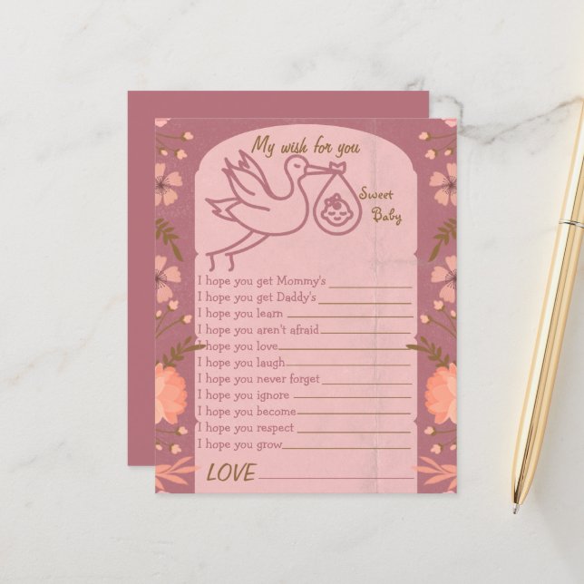 Mein Wunsch ist es, dass Ihr Storch Baby-Game-Blat (Vorderseite/Rückseite Beispiel)