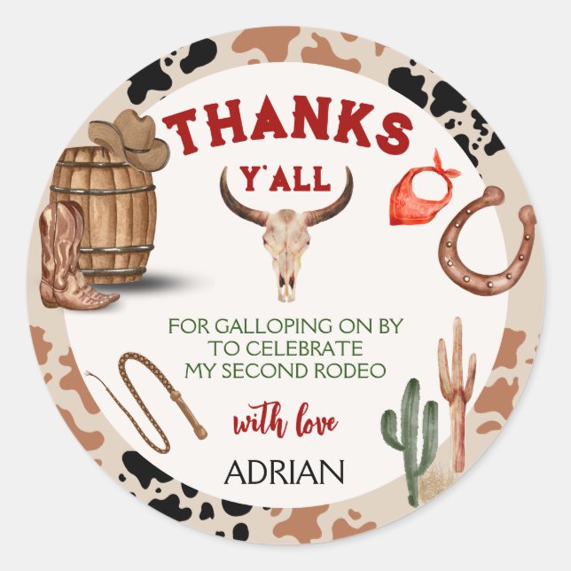 Mein zweites Rodeo Party Cowboy Geburtstag Runder Aufkleber (Vorderseite)