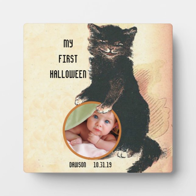 Meine 1. HALLOWEEN Baby Foto Black Cat Fotoplatte (Vorderseite)