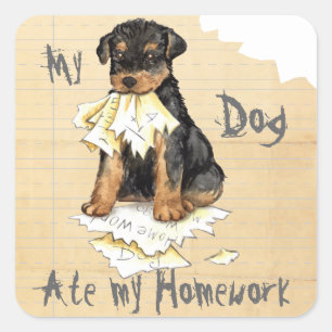Meine Airedale Ate Meine Hausaufgaben Quadratischer Aufkleber