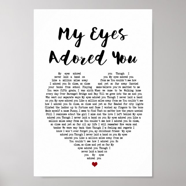 Meine Augen bewundert Sie Herz Song Lyric Wall Art Poster (Vorne)