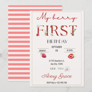 Meine Berry zum ersten Geburtstag Niedliche Erdbee Einladung