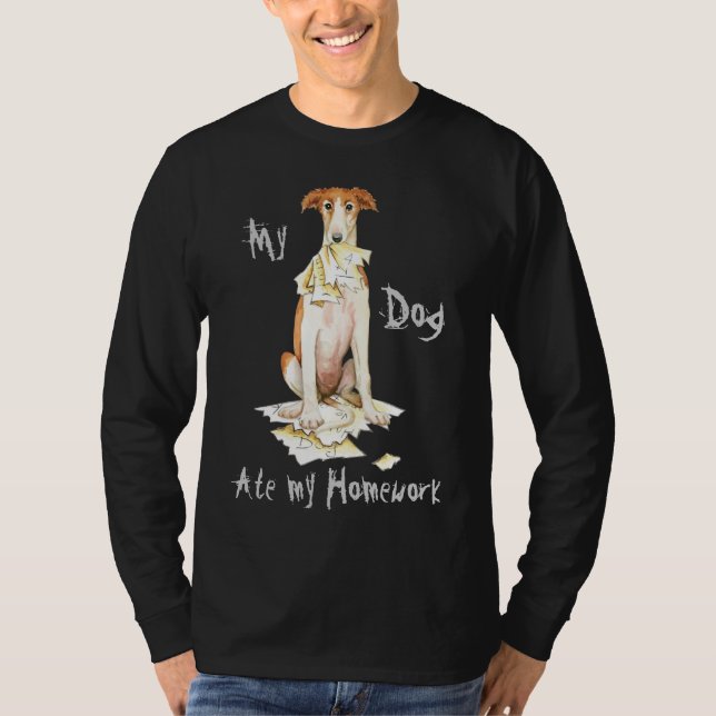 Meine Borzoi Ate Meine Hausaufgaben T-Shirt (Vorderseite)
