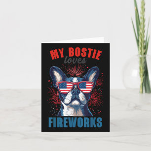 Meine Boston Terrier Lieben Feuerwerk 4. Juli Hund Karte