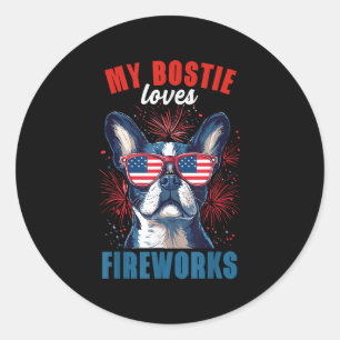 Meine Boston Terrier Lieben Feuerwerk 4. Juli Hund Runder Aufkleber