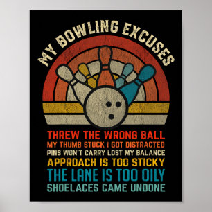 Meine Bowling-Ausreden Retro Vintage Lustiger Bowl Poster