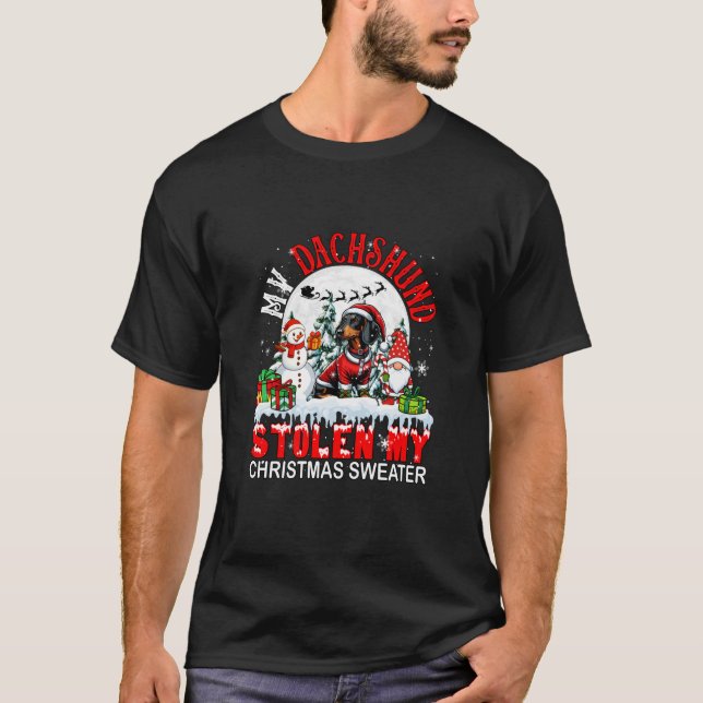 Meine Dackel hat meinen Weihnachtskater Santa Dog  T-Shirt (Vorderseite)