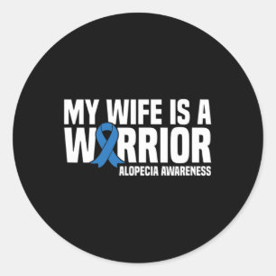 Meine Ehefrau ist ein Warrior Blue Ribbon Alopecia Runder Aufkleber