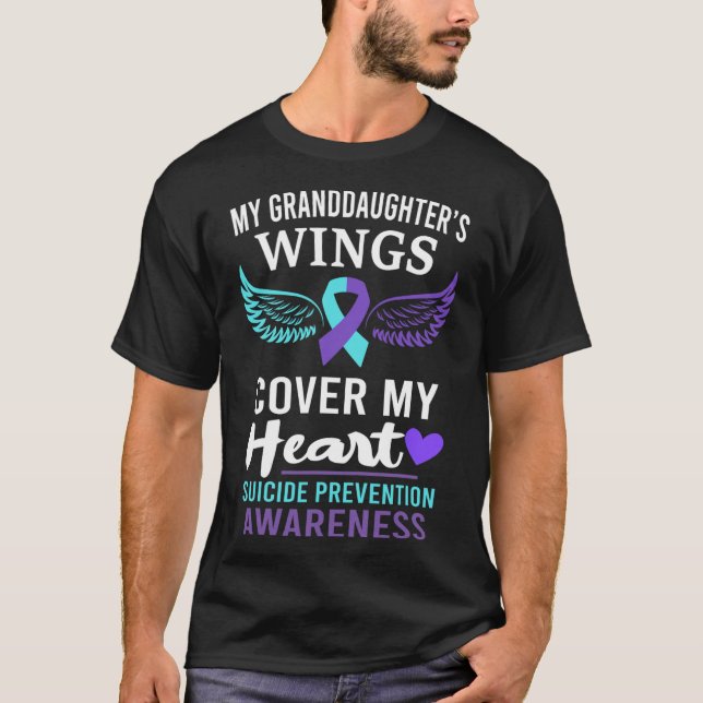 Meine Enkeltöchter Wings Cover Heart Suicide Aware T-Shirt (Vorderseite)