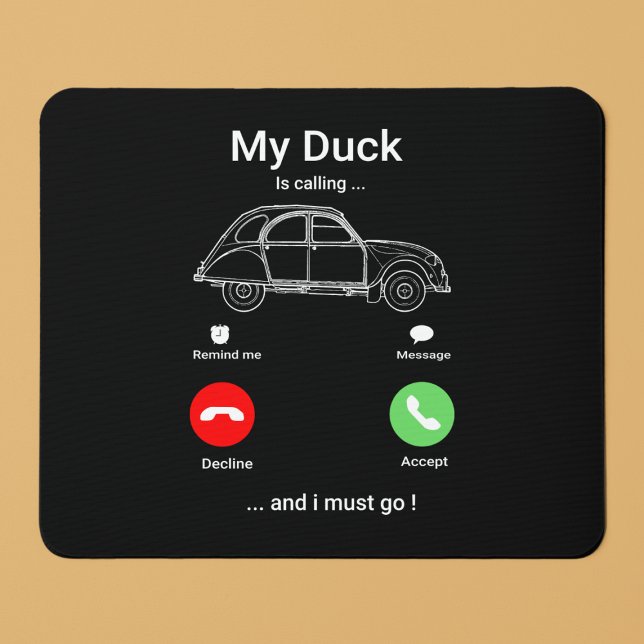 Meine Ente ruft | Funny 2CV Oldtimer Smartphone Mousepad (2CV Mousepad in Black with a Red Green and White Smartphone Illustration)