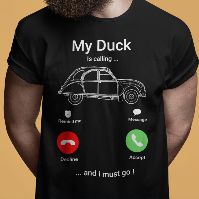 Meine Ente ruft | Funny 2CV Oldtimer Smartphone T-Shirt (2CV T-Shirt in Black with a Red Green and White Smartphone Illustration)