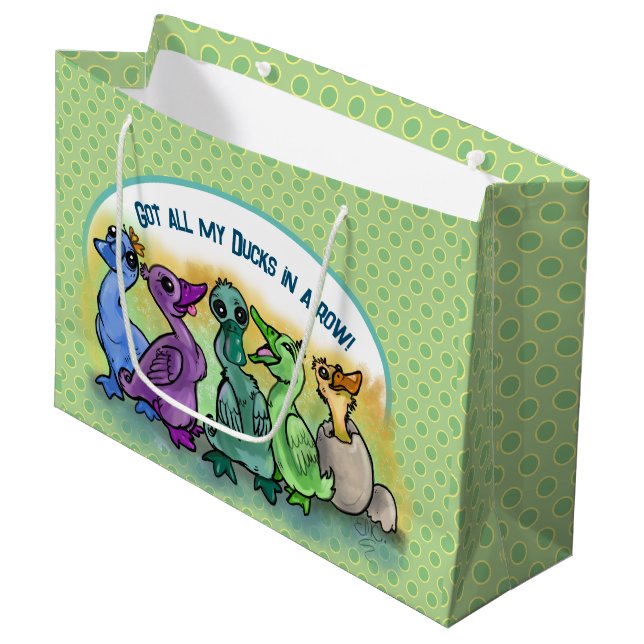 Meine Enten in einer Row Large Gift Bag got Große Geschenktüte (Vorderseite Schrägansicht)