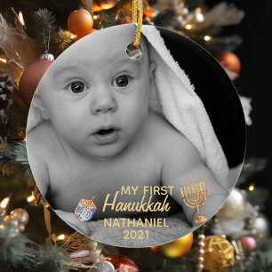 Meine erste Chanukka-Menora-Fotovorlage Keramik Ornament