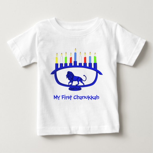 Meine erste Chanukkah Blue Lion Menorah Baby T-shirt (Vorderseite)