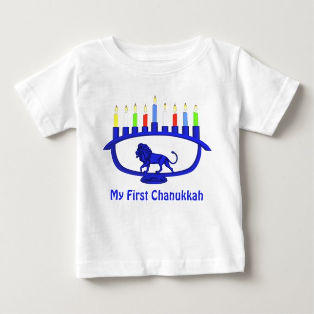Meine erste Chanukkah - Blue Lion Menorah Baby T-shirt (Vorderseite)