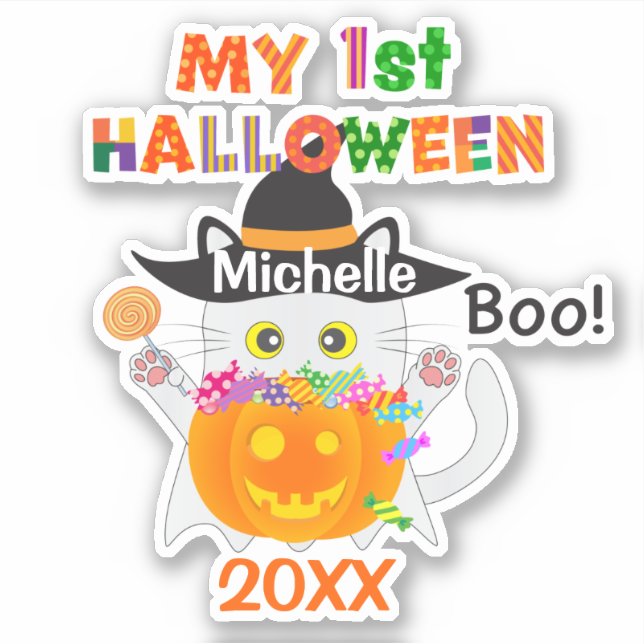 Meine erste Halloween-Geisterkatze Aufkleber (Vorderseite)
