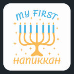 Meine erste Hanukkah Quadratischer Aufkleber<br><div class="desc">Meine erste Hanukkah</div>