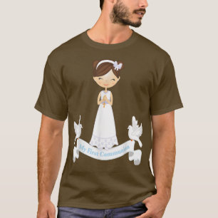 Meine erste Kommune Rosary spendet Brünette Kinder T-Shirt