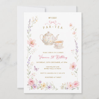 Meine erste Par-Tea-Geburtstags-Wildblume  Einladung