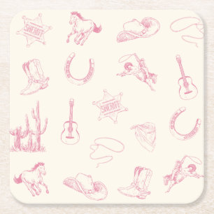 Meine erste Rodeo-Rosa-Cowgirl-Western-Geburtstags Rechteckiger Pappuntersetzer