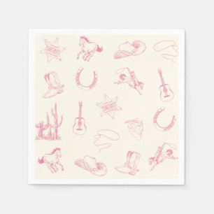 Meine erste Rodeo-Rosa-Cowgirl-Western-Geburtstags Serviette