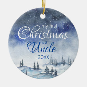 Meine erste Weihnachten als Uncle Watercolor Blue  Keramik Ornament