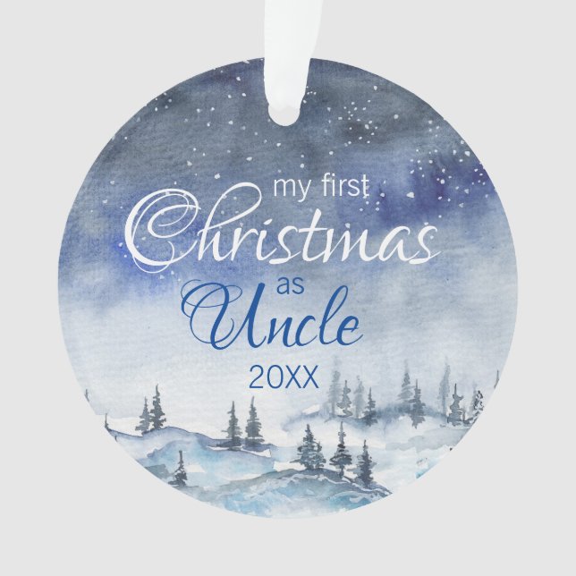 Meine erste Weihnachten als Uncle Watercolor Blue  Ornament (Vorderseite)