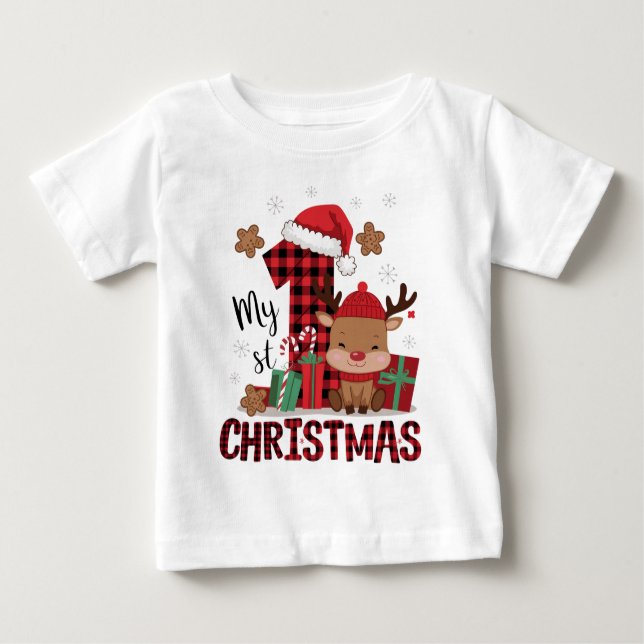 Meine erste Weihnachts Niedliche Rentiere Red Kari Baby T-shirt (Vorderseite)