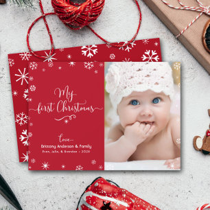 Meine erste Weihnachtsbaby-Foto-Schneeflocken Chic Feiertagskarte
