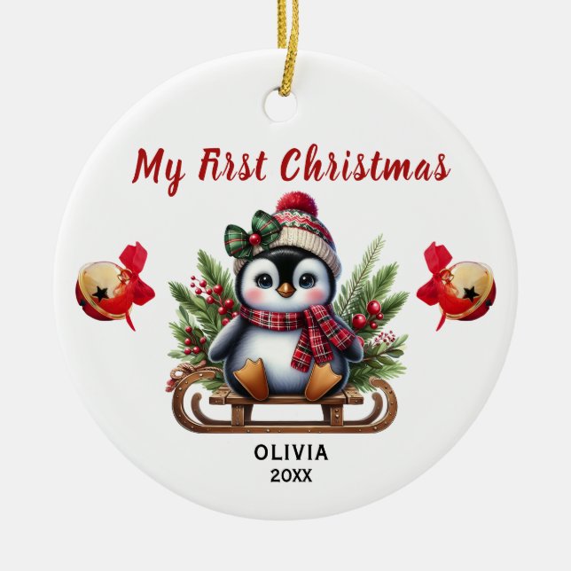 Meine erste Weihnachtsbinguin-Keramik Ornament (Vorne)