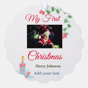 Meine erste Weihnachtskerze gibt dem Foto den Name Ornament Karte