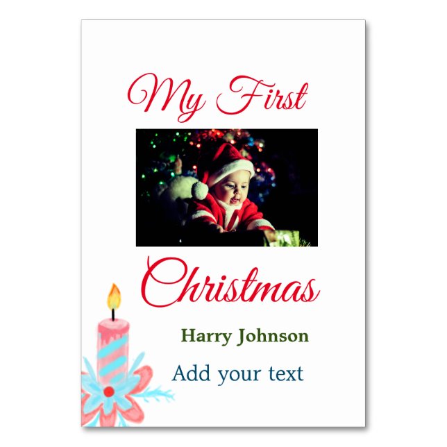 Meine erste Weihnachtskerze gibt dem Foto den Name Tischnummer (Vorderseite)