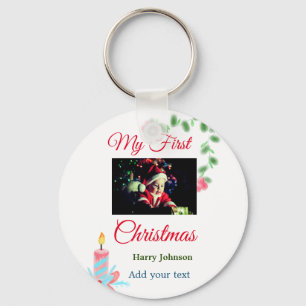 Meine erste Weihnachtskerze mit Baby-Foto Name Blä Schlüsselanhänger