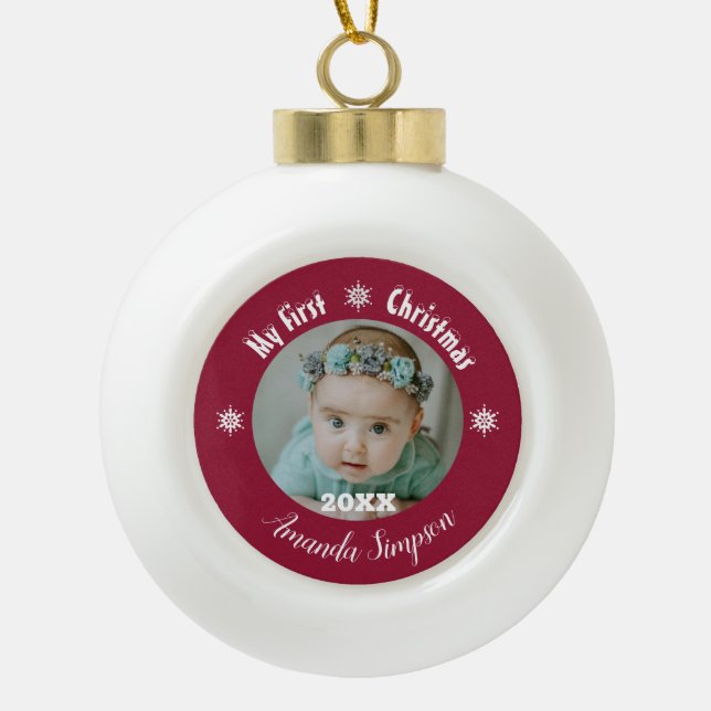 Meine erste Weihnachtsschneeflocke Gerahmte Orname Keramik Kugel-Ornament (Vorderseite)