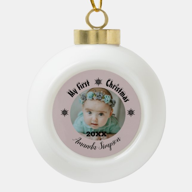 Meine erste Weihnachtsschneeflocke Gerahmte Orname Keramik Kugel-Ornament (Vorderseite)