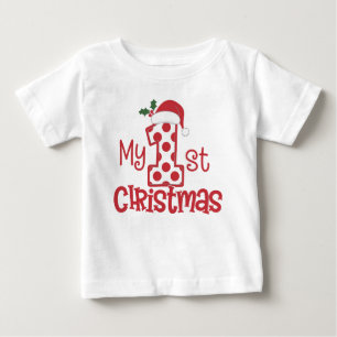 Meine erste Weihnachtstypografie Cute Red Polka Do Baby T-shirt